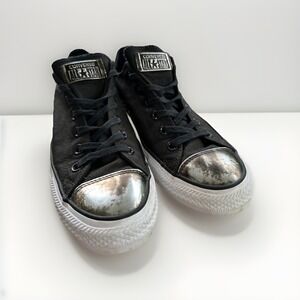 Converse All Star Metallic Toe Sneakers Black Shoes‎ Woman's 9.5 Rare